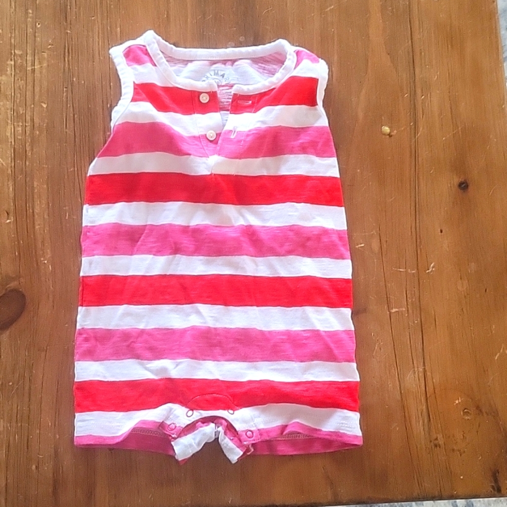 Primary red and pink striped summer romper